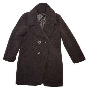 Kenneth Cole Faux Fur Hooded  Teddy Jacket Coat Dark Brown - Medium